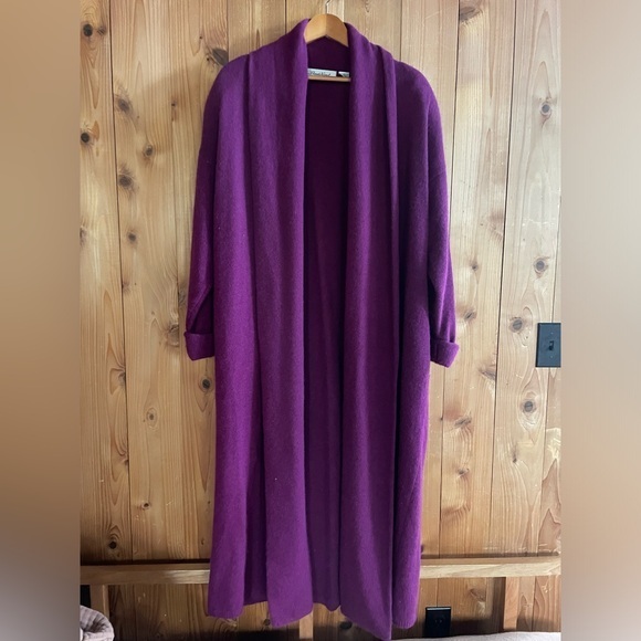 Vintage 80s Wool Angora Maxi Open Cardi Duster Long Sweater Jacket